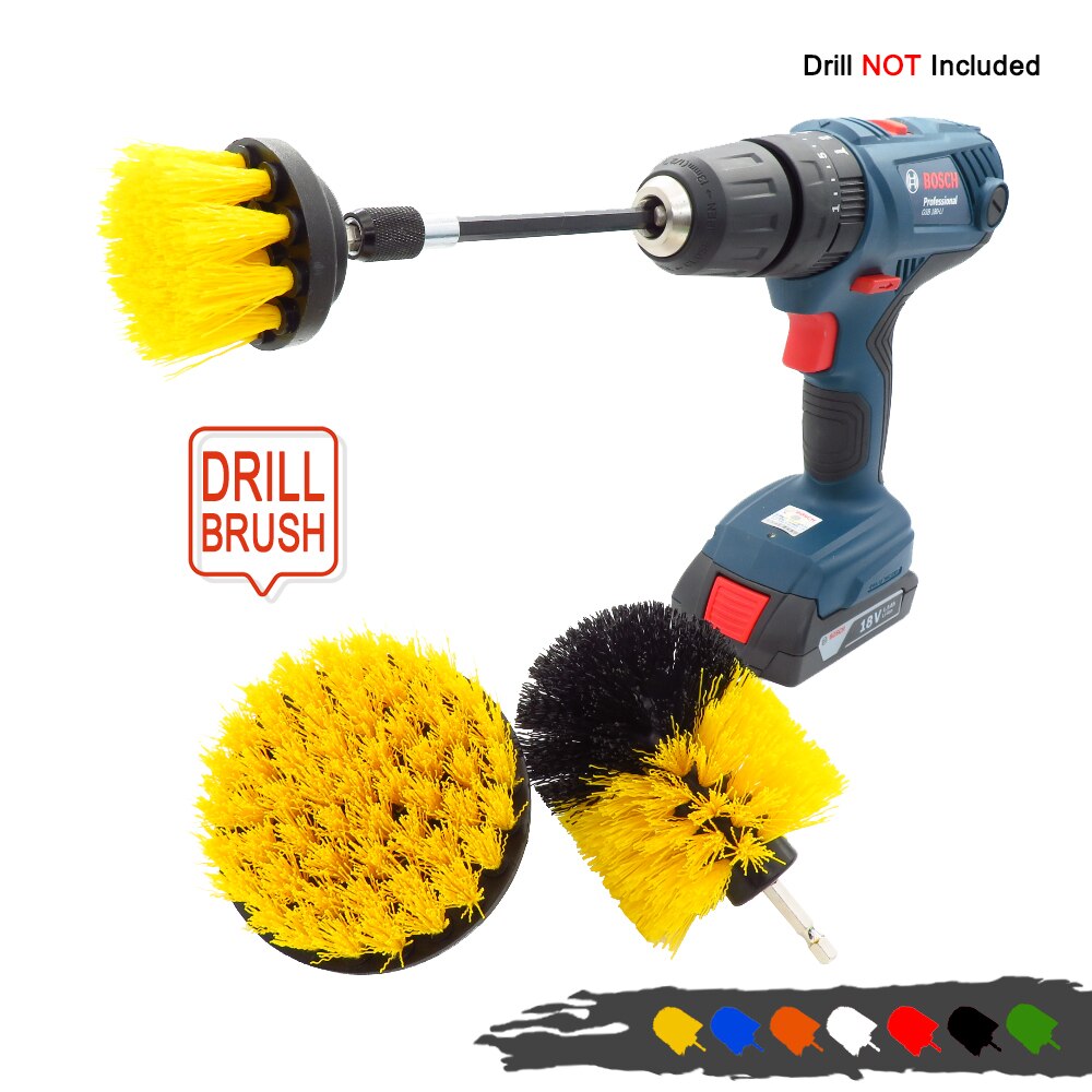4pcs/set Power Scrub Clean Brush Electric Brush Kit with Extension for Cleaning Car, Seat, Carpet, Upholstery: Yellow