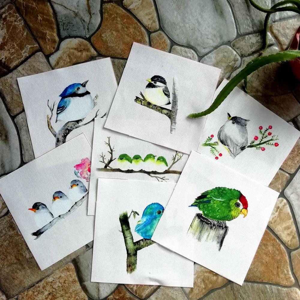 Tela de algodón con de pájaros para costura, retazos, manualidades para ropa, delantal, decoración, parches de tejido, 15x15cm