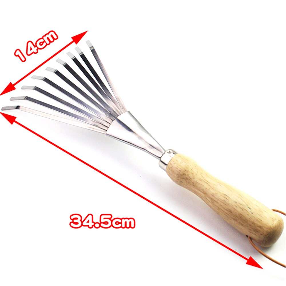 Stainless Steel Hand Shrub Grass Rake 9 Teeth Rake Lawn Leaf Rake Heavy Duty Gardening Weeding Tool Potted Soil Loosening Tools