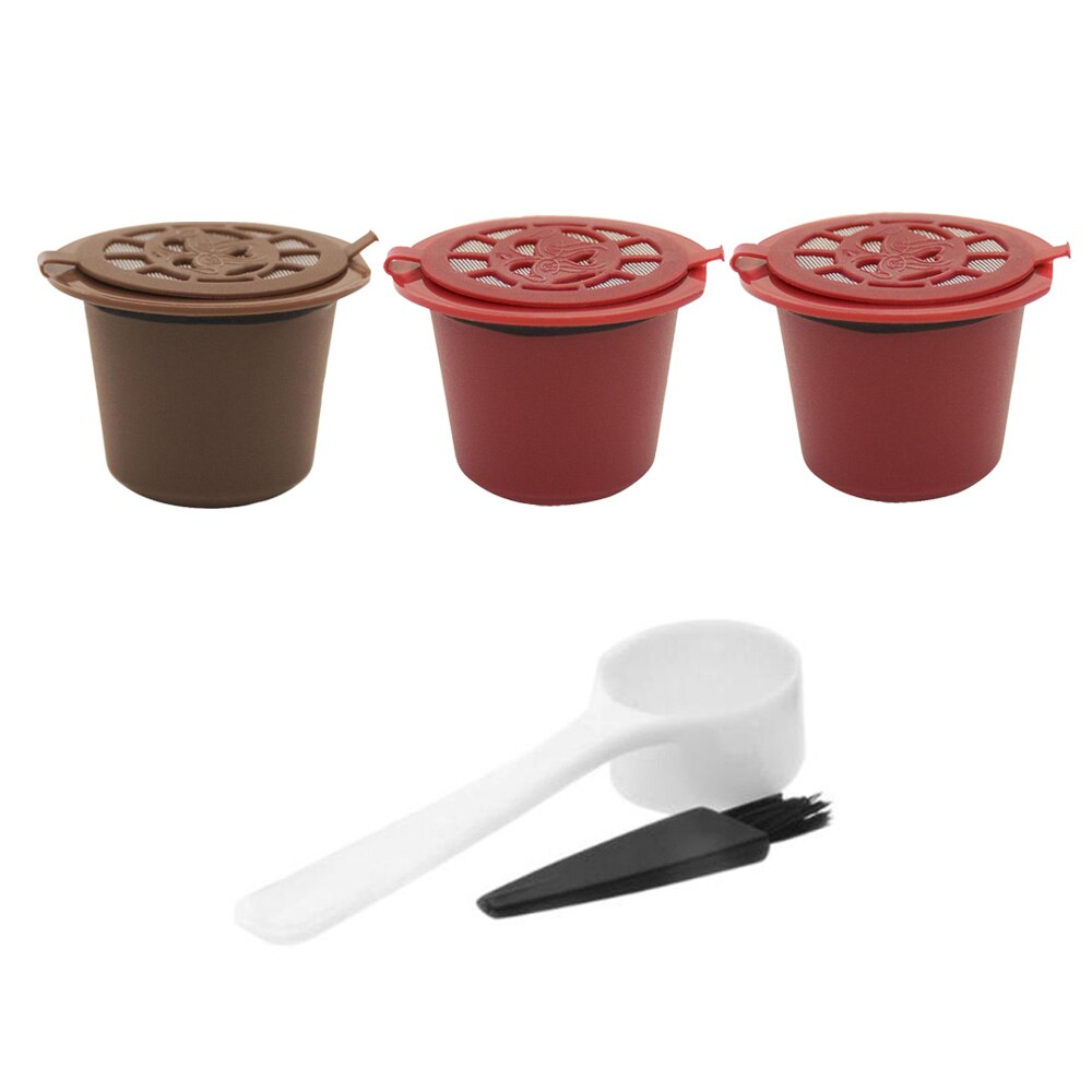 1/3 stk genanvendelige genopfyldelige til nespresso kaffekapsel med 1pc plastskeer filterpude til originale linjefiltre: 3 stk h tilsæt børste