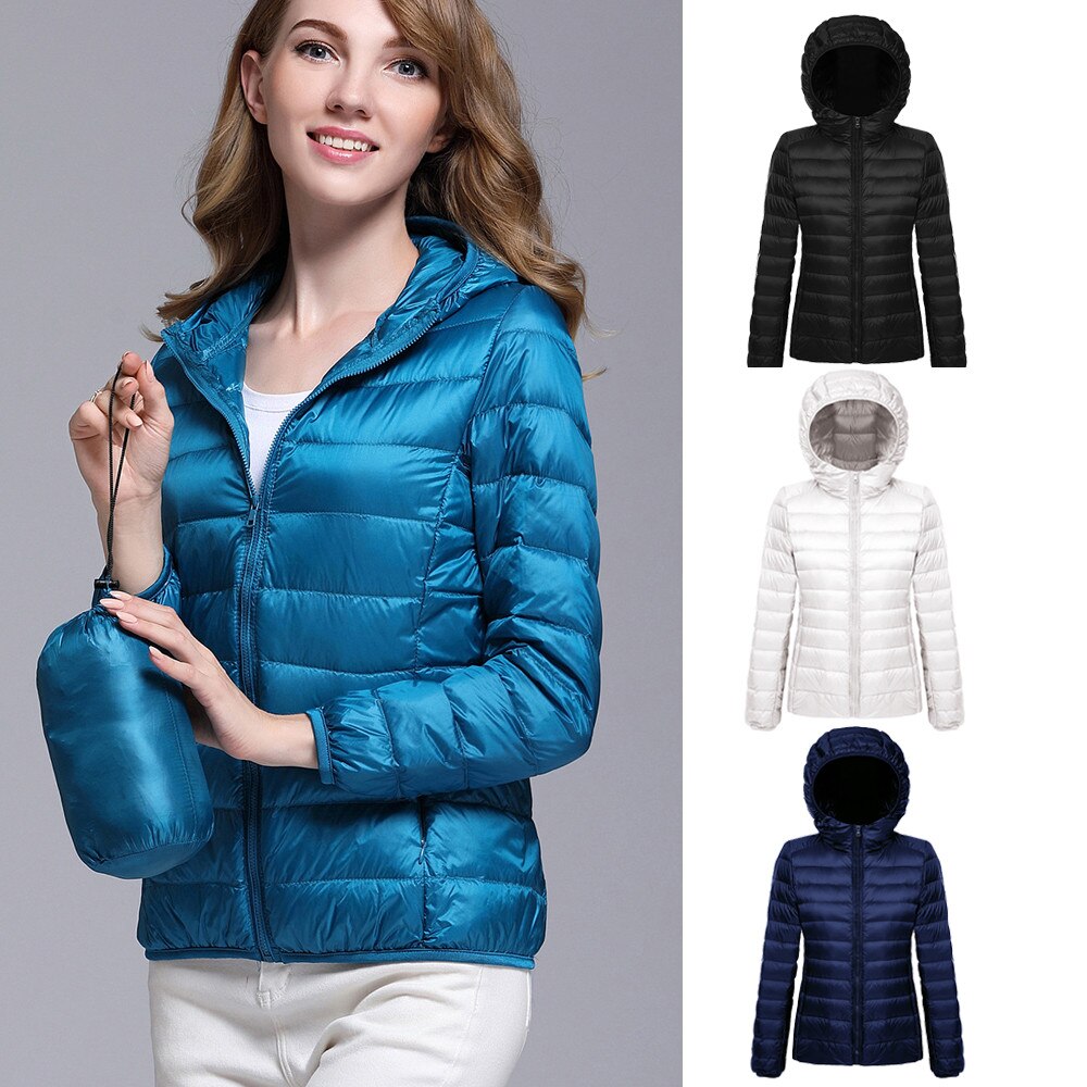 Winter Coat Women Ultra Light Down Jacket White Duck Down Hooded Jackets Parka Casual Female Long Sleeve Solid Outwear Coat