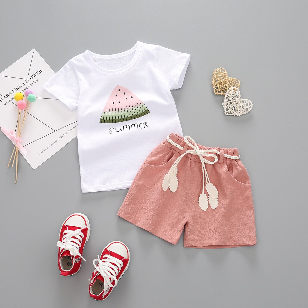 2021 New Summer Toddler Kids Baby Girl anguria lettera stampa top Shorts outfit Set abiti abbigliamento per bambini per ragazze