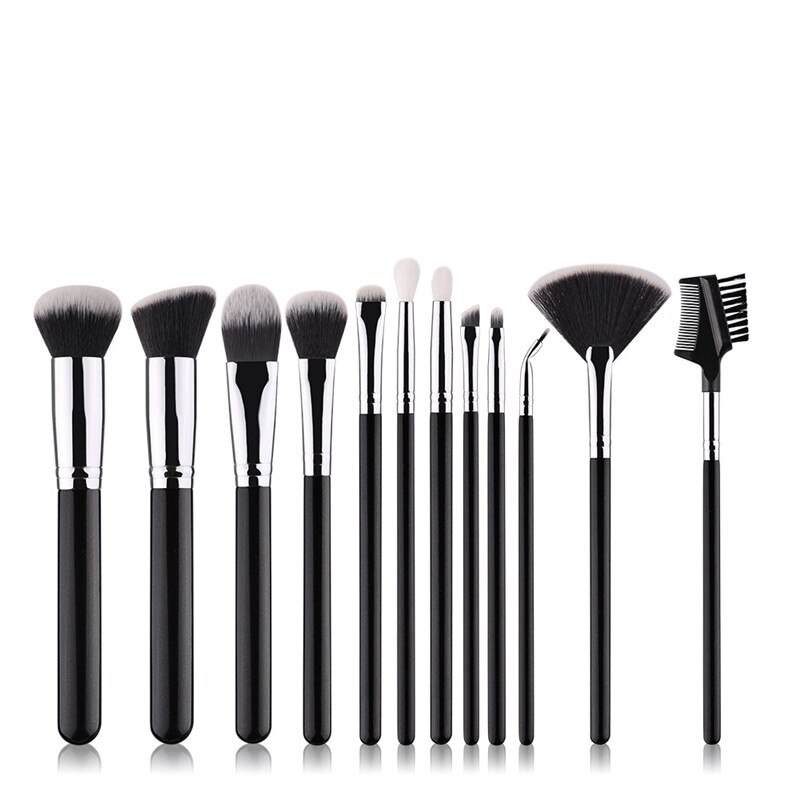 Zoreya merk 12 stuks zwarte make-up kwastenset foundation poeder blending oogschaduw bend eyeliner basis cosmetische kwasten: Alleen zwarte borstel