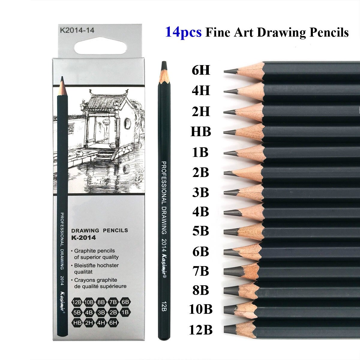 Lld Schets Tekening Potlood Set 1B 2B 3B 4B 5B 6B 7B 8B 10B 12B Hb 2H 4H 6H Veertien Verschillende Soort Potloden In Doos
