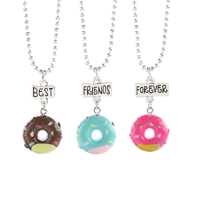 1set(3PCS) Soft Ceramic Doughnut Best Friends Pendant Necklace Cake Girl BFF Necklace Children Jewelry , N-829: ert27