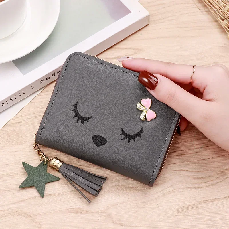 Women Wallet Ladies Mini Small Short Tassel Wallet Cute Girl Zipper Pu Leather Coin Purse Female Hand Wallet Purse: SKY BLUE