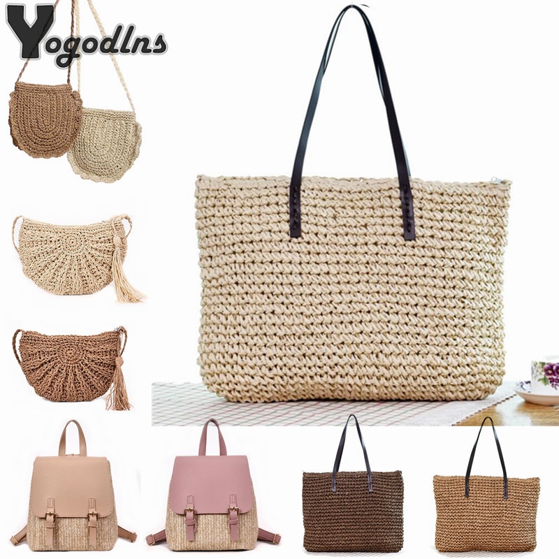 bolsos de paja para mujer, bolso de mimbre de verano hecho a mano, bolsos de playa tejidos, tipo bandolera bolso de hombro, bolso bohemio para chicas, bolso de viaje Bali