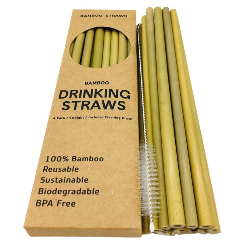 12 Stuks Natuurlijke Milieuvriendelijke Duurzame Herbruikbare Bamboe Rietjes Met Cleaner Brush &amp;: Green bamboo set