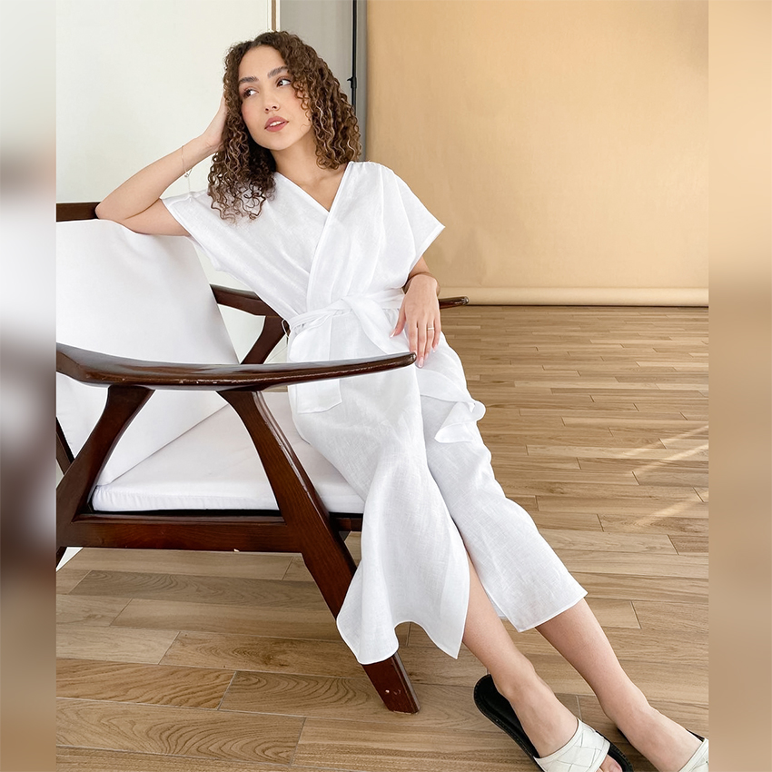 Hiloc White Cotton Dresses Short Batwing Sleeve Spring Bathrobes Mid-Calf Night Dress Women Kimono Dressing Gown 2022 Spring
