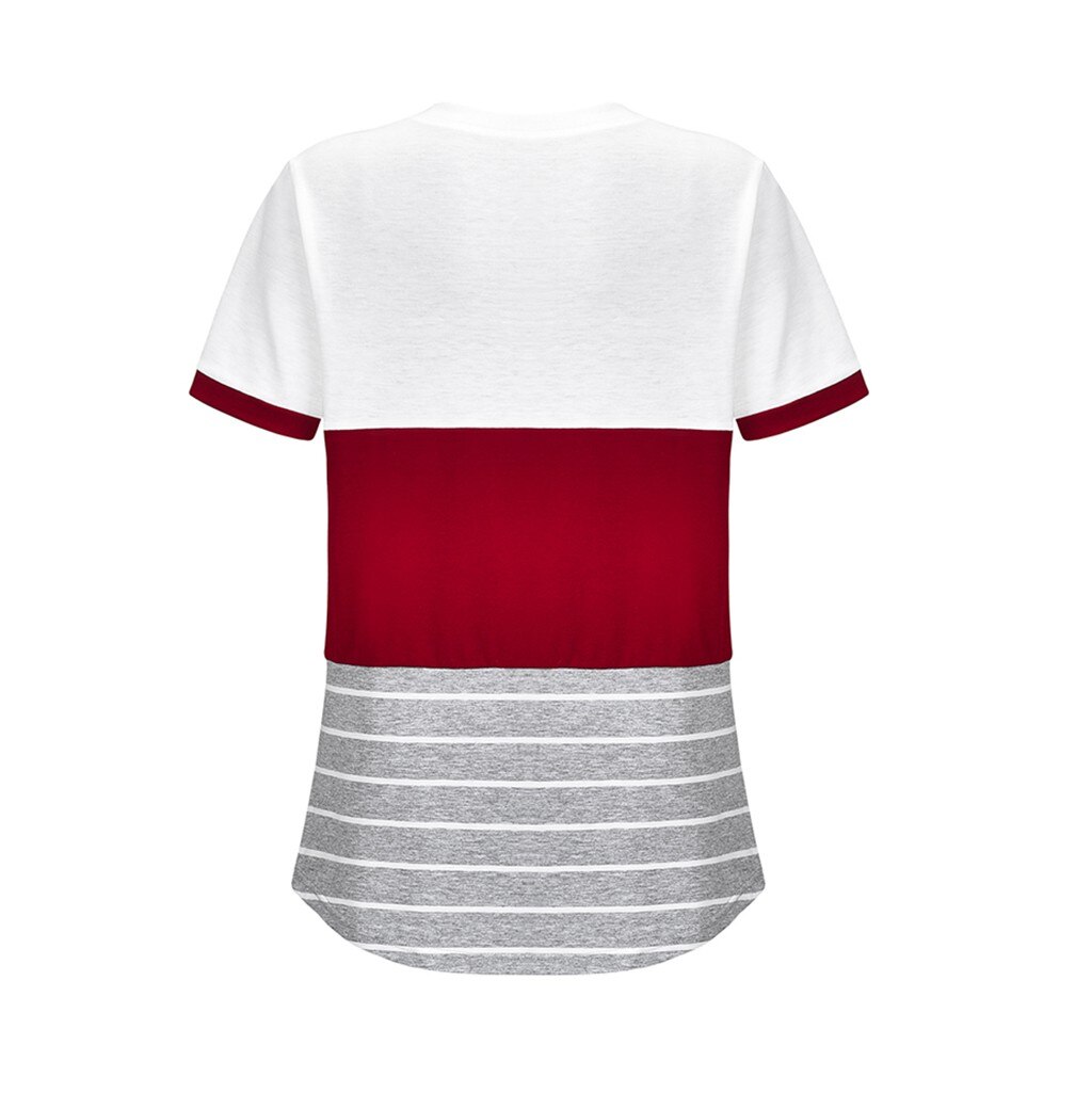 Graviditetstøj til kvinder amningstøj ammende kortærmet skjorte barsel toppe bluse hvid rød grå stribet