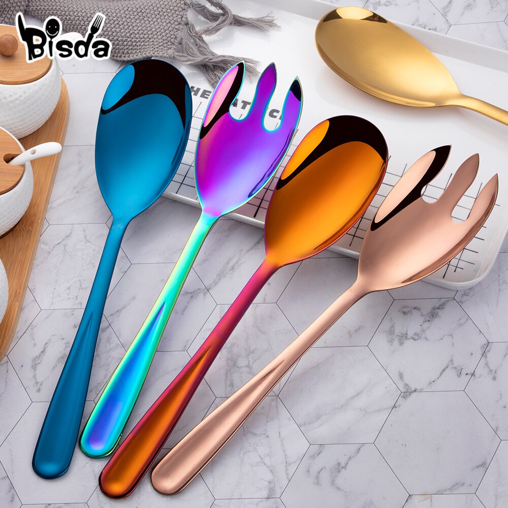 2Sets Salad Spoon Fork Stainless Steel Kitchen Utensils Food Pasta Server Public Buffet Restaurant Serving Tools