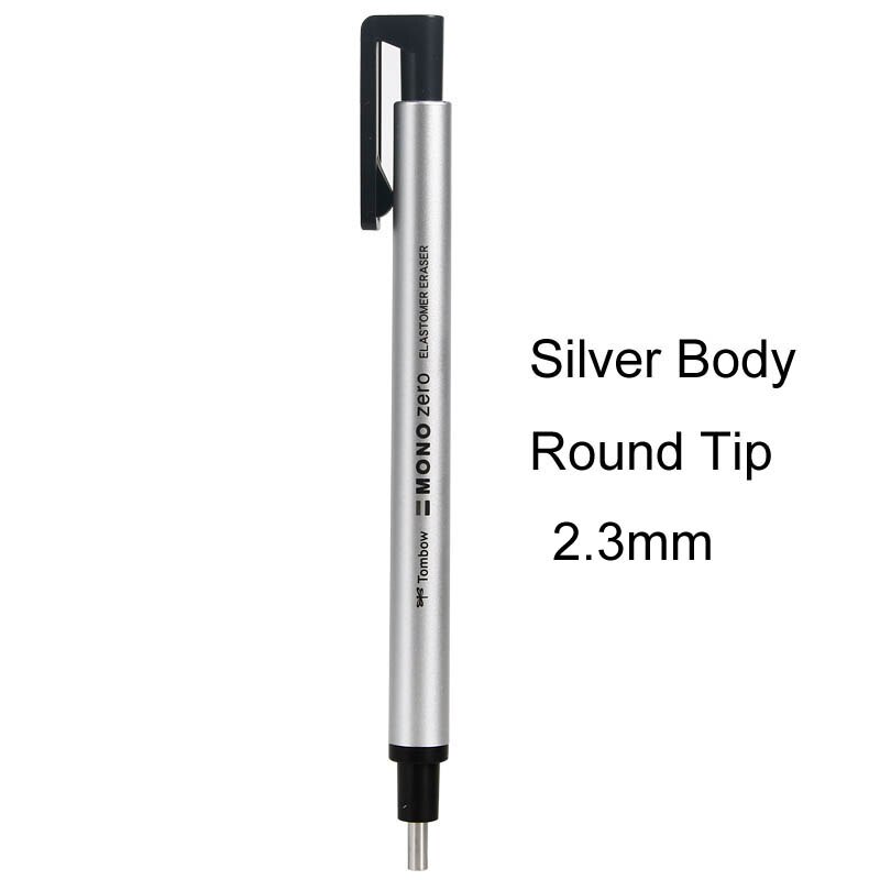 TOMBOW MONO Zero Eraser Mechanical Eraser Meticulous Highlighting Refillable Pen Shape Rubber Press Type School Stationery: silver round