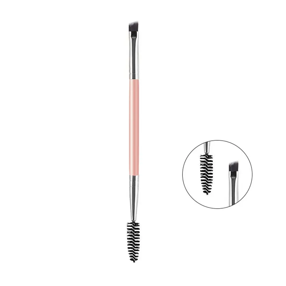 1 stks tweekoppige wenkbrauwborstel spiraal diagonale hoek make-upborstel houten handvat mee te nemen mooie make-up tools schoonheid: Roze