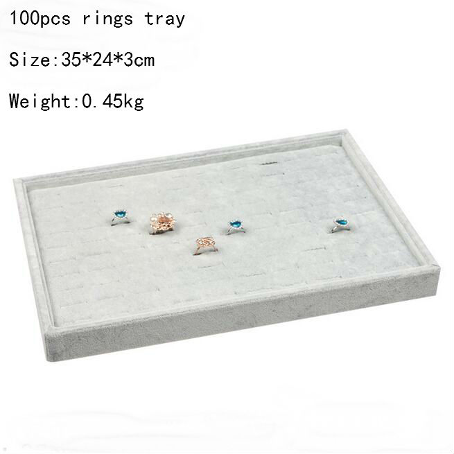 High Leve-Anillo de terciopelo gris para pulsera, collar, colgante de reloj, pendiente de tuerca, bandeja de joyería de catenaria de mano, soporte de placa de exhibición: 100pcs rings tray