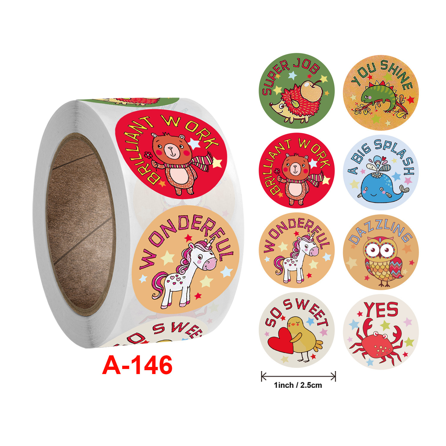 500 Pcs/Roll English Cartoon Animal Stickers Teacher Reward Students Stickers Self-adhesive Stationery Stickers: Burgundy