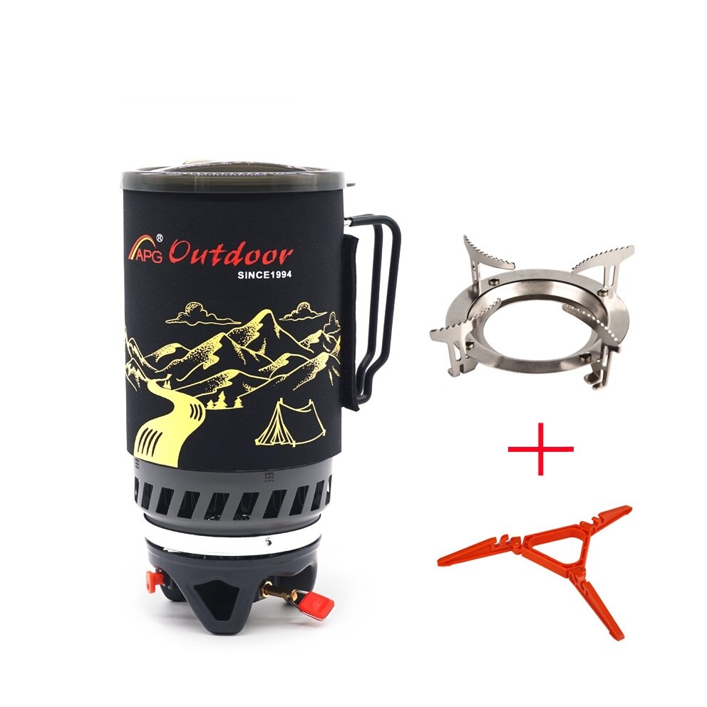 Apg Draagbare 1400Ml Koken Systeem Outdoor Wandelen Camping Kachel Warmtewisselaar Pot Propaan Gas Branders: get three