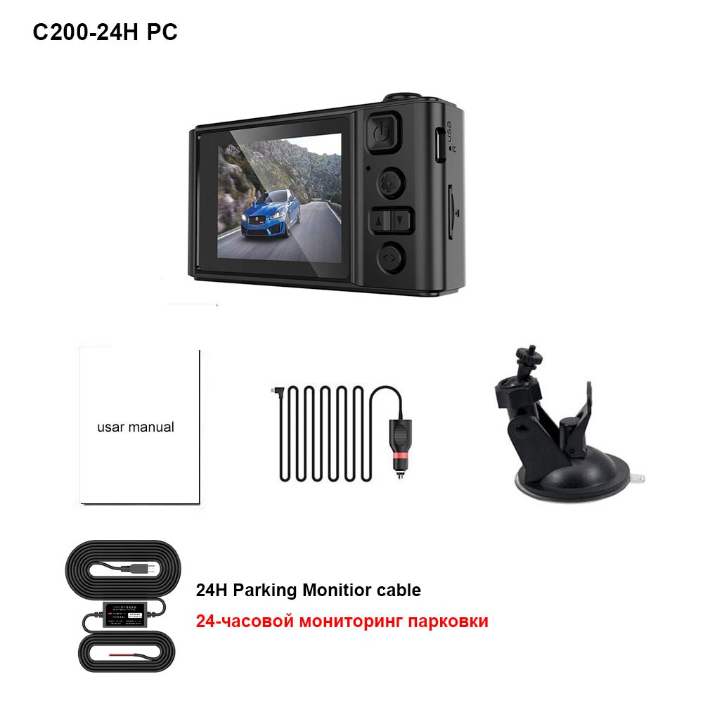 HGDO-Mini caméra de tableau de bord pour voiture, 2 pouces, Dashcam, Dashcam, caméra de tableau de bord, 1080P, DVR, Vision nocturne, enregistreur vidéo: C200-24H PC / 16G