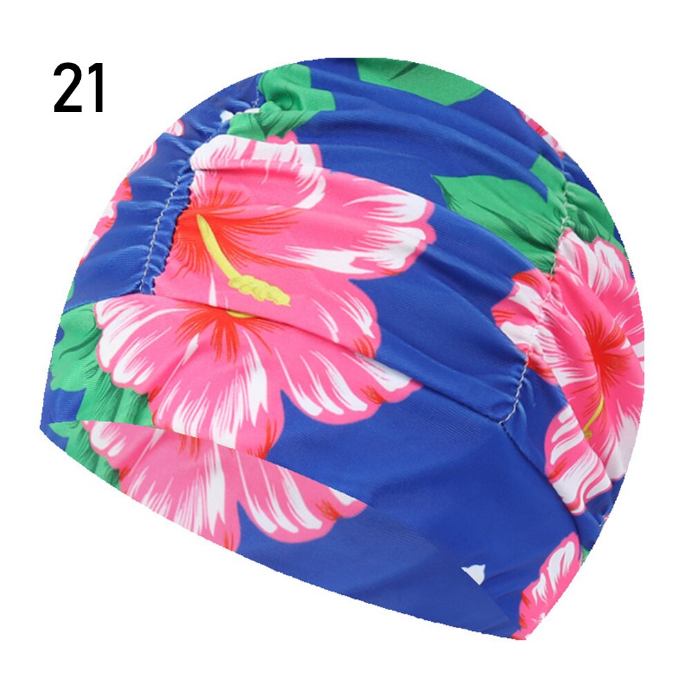 Shower Cap Elastic Nylon Turban Flowers Printed Swimming Cap Pool Bathing Hat Long Hair Protect Waterproof Hats for Men Women: 21