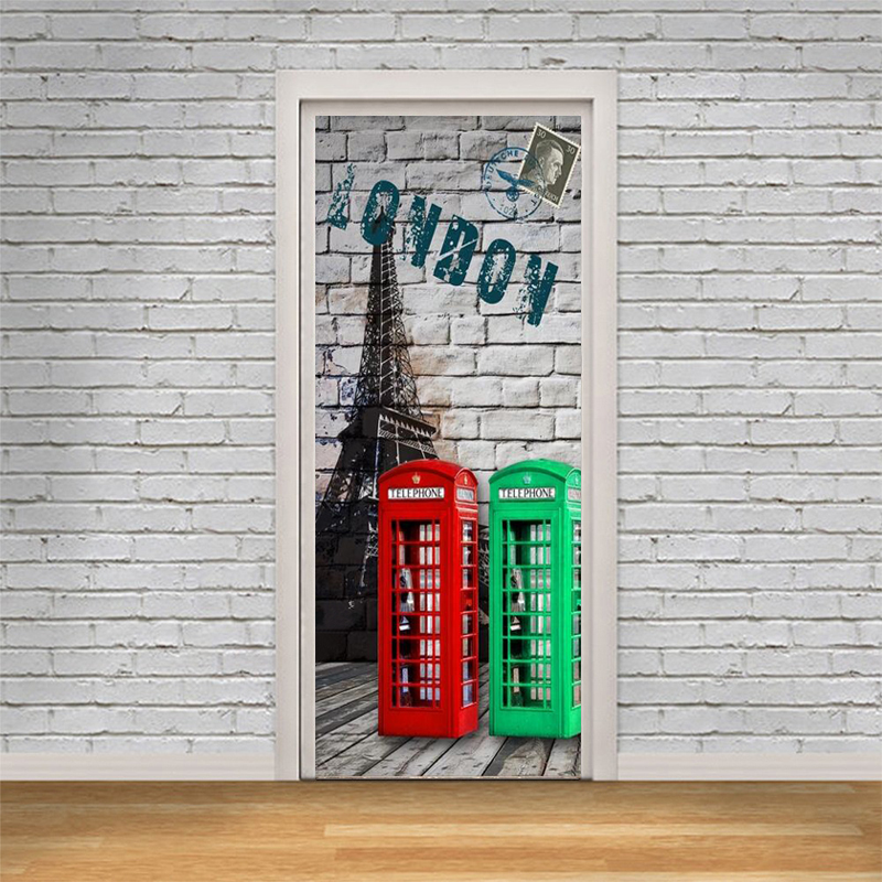 3D Brick Wall Telephone Stall Door Sticker PVC Self-Adhesive Waterproof DIY Home Decor Wallpaper Living Room 3D Sticker