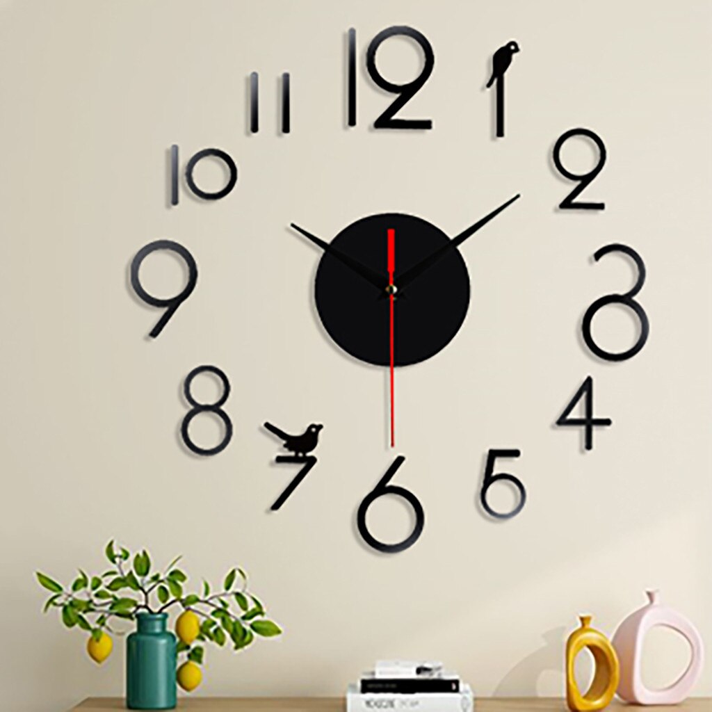 Household Living Room Mute Wall Clock Without Battery DIY 3D Digital Time Sticker 12 Hours Quarter Clock Home Office Decor
