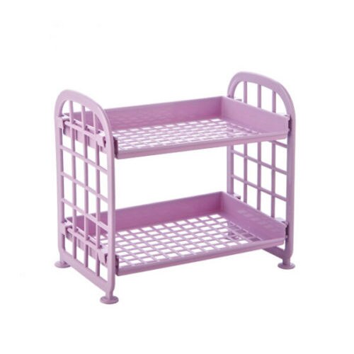 2 Layers Kitchen Bathroom Plastic Square Storage Organizer Shelf Rack Kitchen Shelf Organiser Storage: Purple 