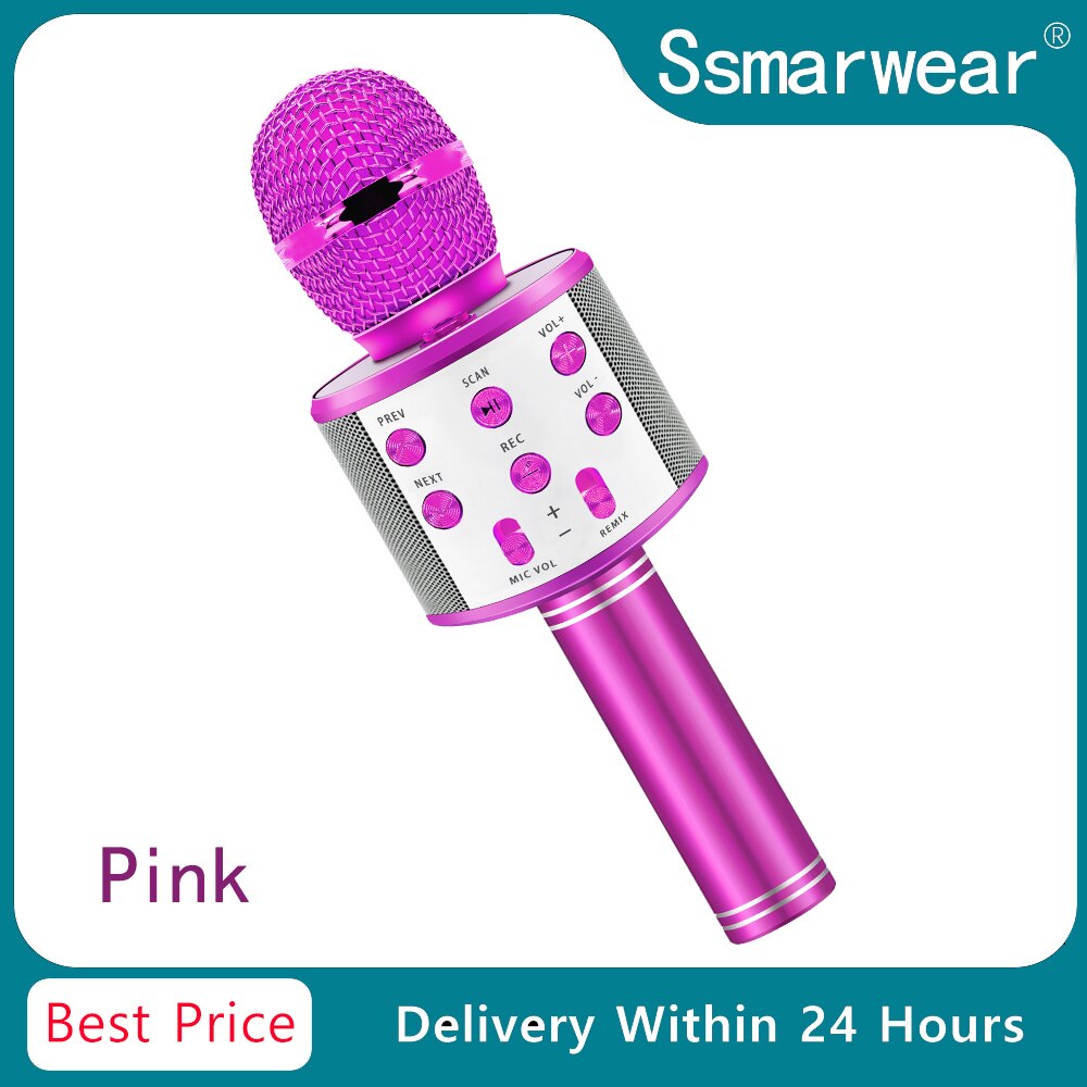 WS858 Bluetooth Karaoke Wireless Microphone Portable Karaoke Machine Handheld Mic Speaker Home Party SING For Kids Toys YouTuber: pink