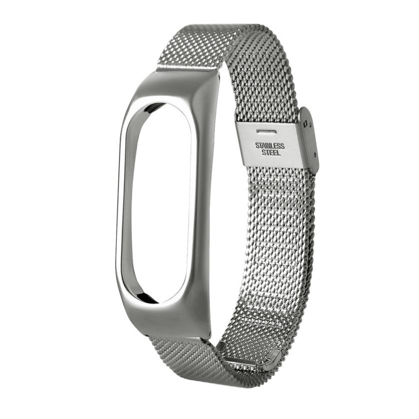 Lichtgewicht Roestvrij Armband Voor Mi Band Xiaomi Staal Polsband Strap Smart Polshorloge Band Voor Xiaomi Mi Band 2: Silver