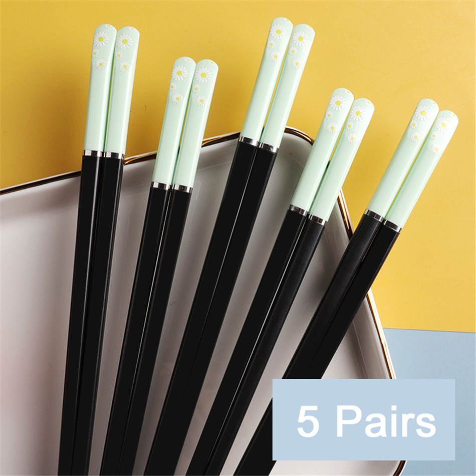 Japanese Style Household Chopsticks Color Antibacterial Alloy Chopsticks Non-mold Nail Chopsticks Tableware: Green black