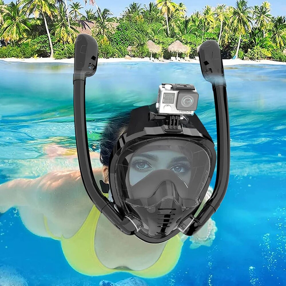 Full Face Snorkel Masker 180 ° Panoramisch Zicht Siliconen Droge Top Snorkelen Duiken Zwembril Met 2 Snorkels Anti-Mist Anti-Lea