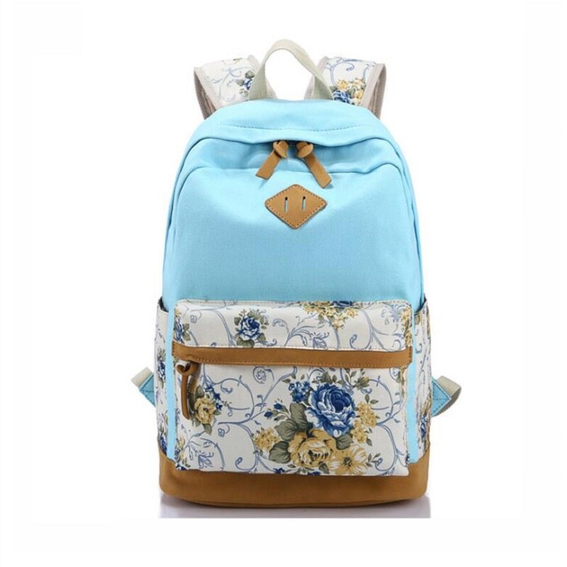 Vrouwelijke Vintage Bloemen Rugzak Canvas Tas Meisjes School Rugzak Vrouwen Rugzak Kinderen Schooltassen Rugzakken Voor Meisjes Schooltas: light blue