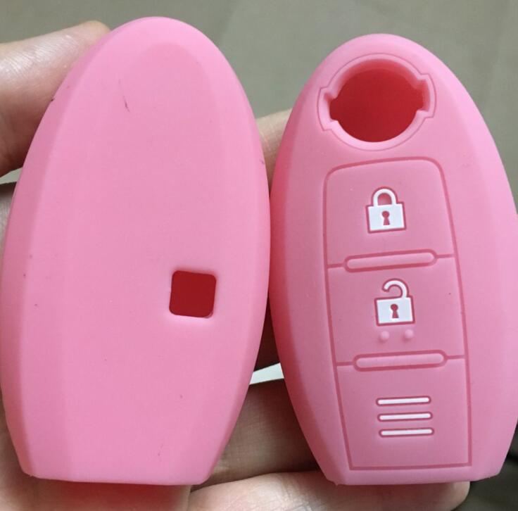 Housse de protection pour clé de voiture en Silicone, 3 boutons, pour Nissan Micra Murano Juke Alissa Pulsar x-trail note almera Altima, télécommande: pink