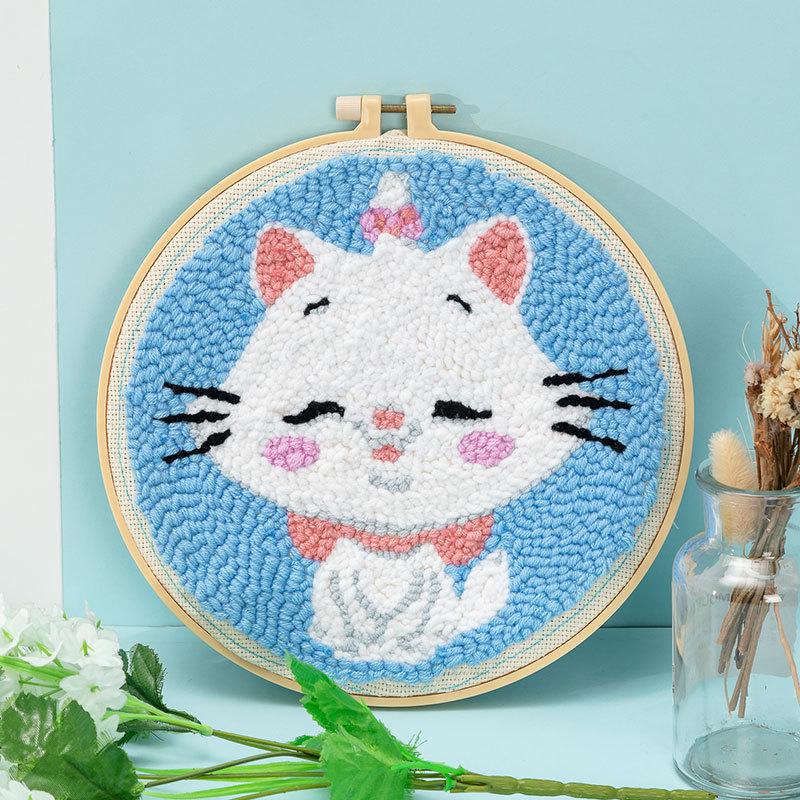 2020 nowy haft ręczny DIY pakiet materiałów wełniane naszycia obrazy do dekoracji mieszkania prosty krzyż wyszywany obrazek: Little cat