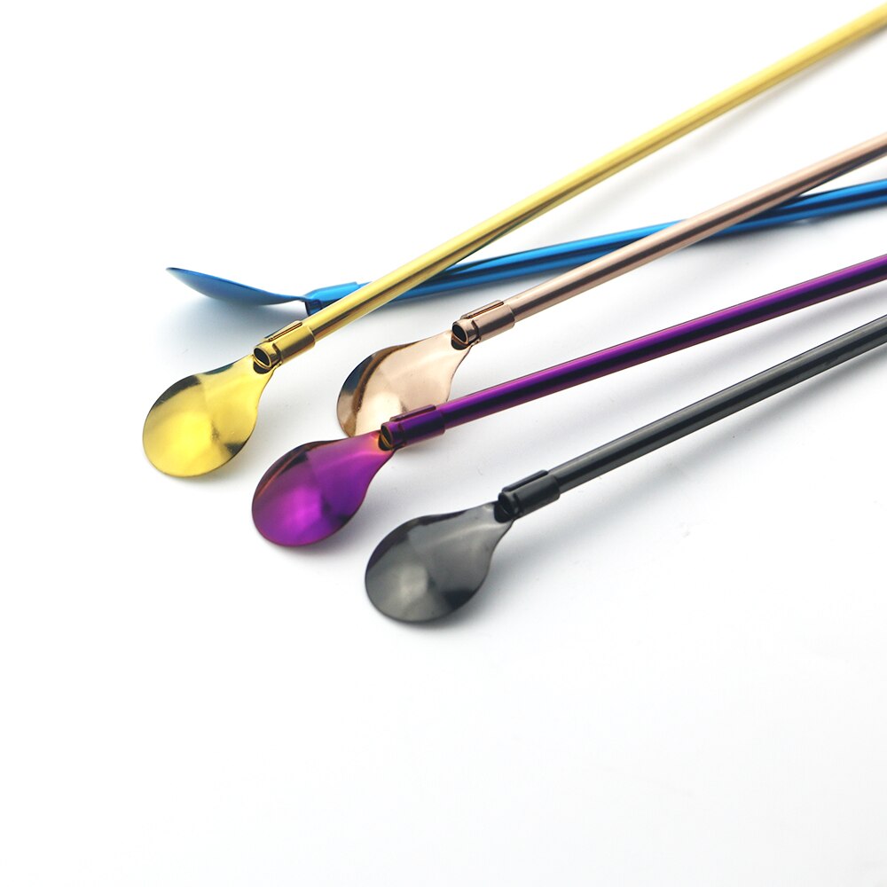2Pcs Colorful Cocktail Stirring Spoon 18/10 Stainless Steel Metal Straws Reusable Drinking Straw Spoon Bar Coffee Stirring Tools