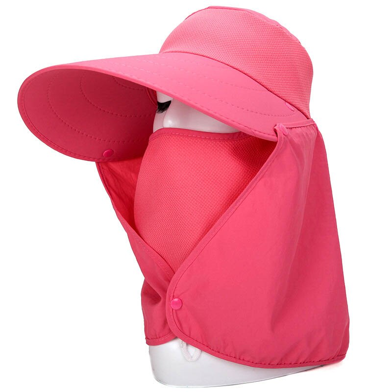 Newly Summer Women Sun Hat Removable Neck Face Flap Farmer UV Protection Cap for Outdoor Fishing DOD886: rose red