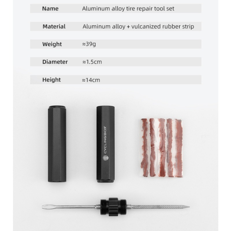 Kit de reparación de neumáticos sin cámara para bicicleta de montaña, tapón plano para pinchazo, reparación de tiras de tocino de goma y juego de herramientas de inserción