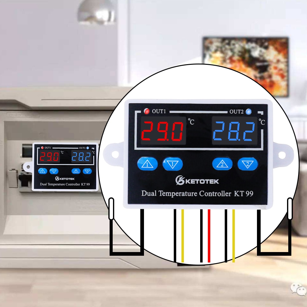 KT99 Dual Digital Thermostat Thermometer Temperatur Regler -50 ~ 120 °C Heizung Kühlung 12V 24V 110V 220V