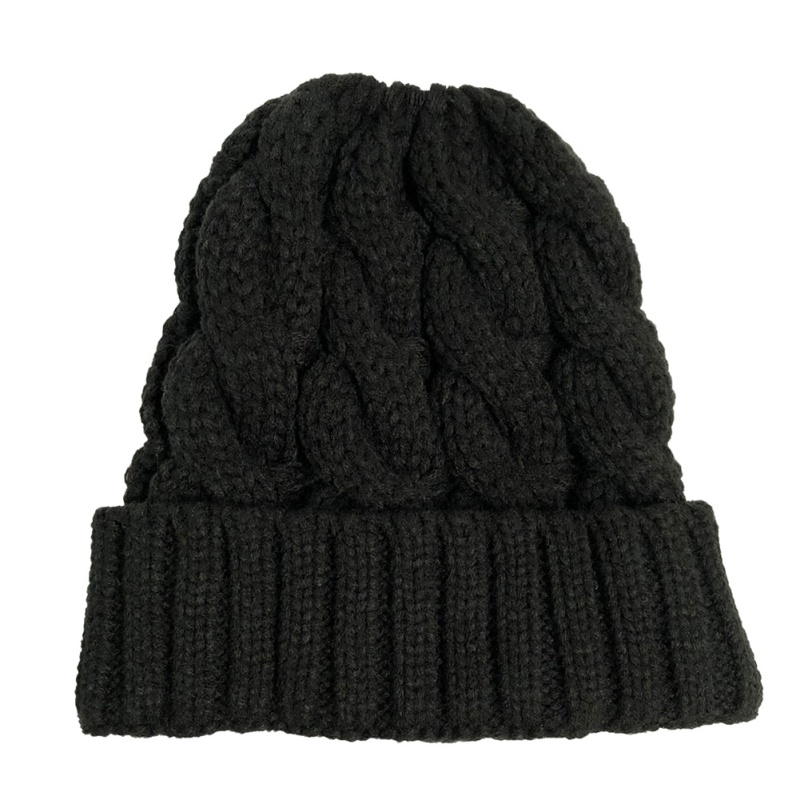 Hat autumn and winter woman knit warm innocent bonnet ponytail warm hat roll adjustable wool thick solid color: B