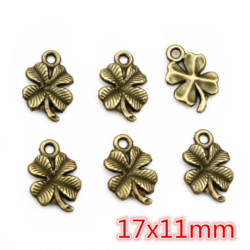 40 pièces Bronze Antique argent plaqué mignon trèfle feuille à la main pendentif à breloques bijoux à bricoler soi-même faisant des accessoires pour bracelet collier: Couleur or