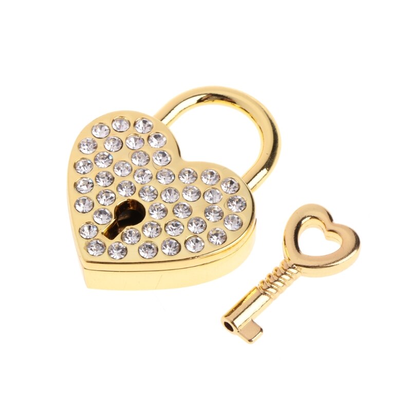 10Styles Diamonds Heart Shape Vintage Old Antique Style Mini Archaize Padlocks Key Lock with key: Golden