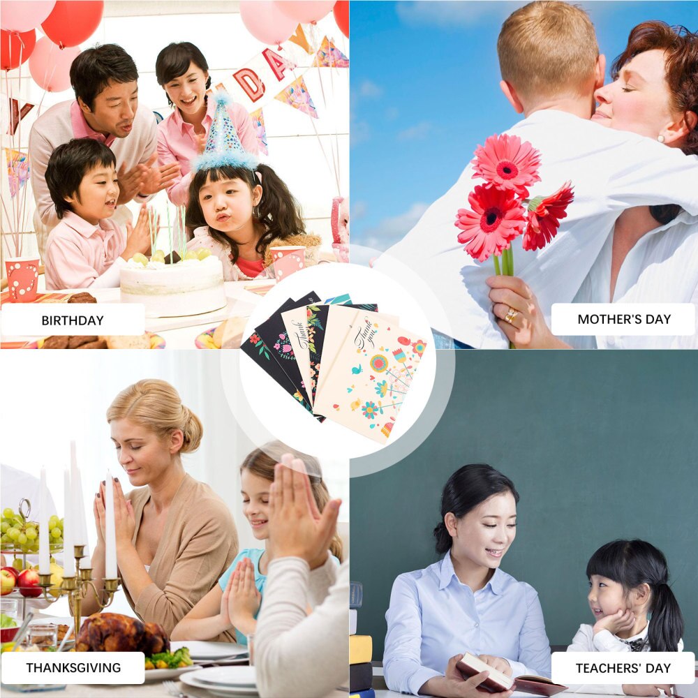 6 Pcs Beautiful Note Cards Memo Cards with Envelopes (Black)