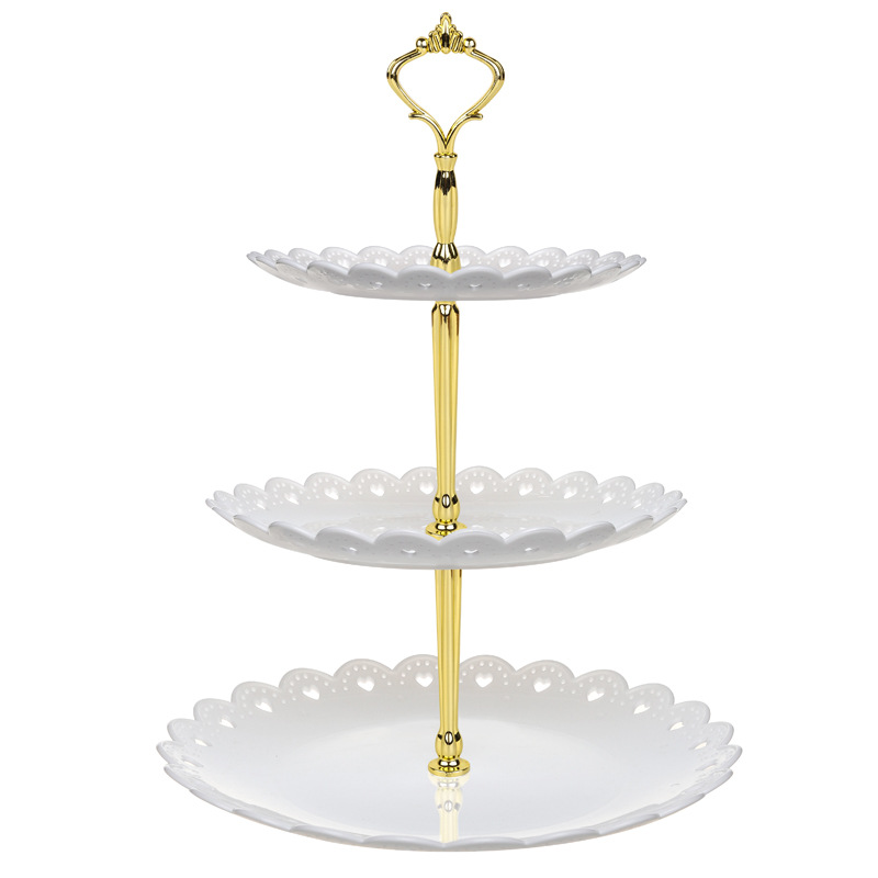 Plato de fruta de estilo europeo, soporte de pastel de tres niveles, plato de fruta para sala de estar, mesa de postre de boda, soporte de pastel, soporte de plato de caramelo: White / LARGER