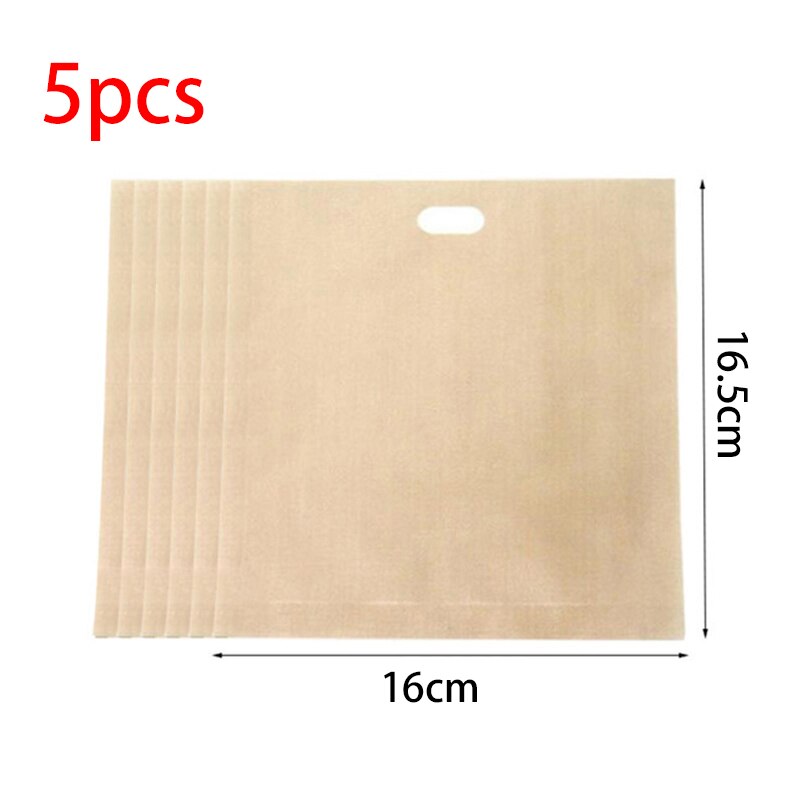 5 Pcs/set Toaster Bag Non Stick Bread Sandwich Bag Fiberglass Reusable Toast Microwave Heating Pastry Tools: 16x16.5 cm
