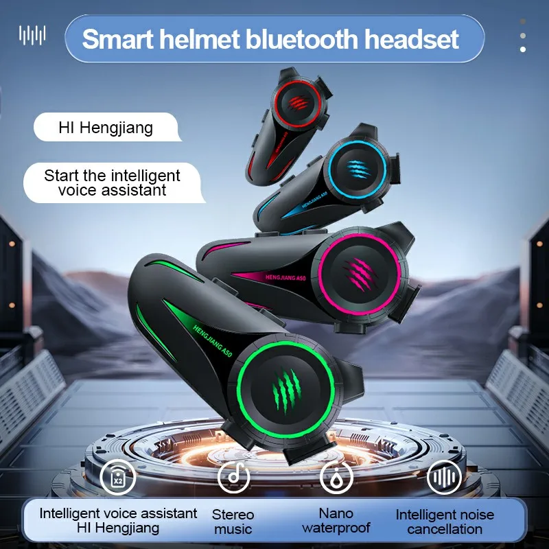 A50 Bluetooth 5.3 Motorhelm Headset Hoofdtelefoon Draadloos Motor Handsfree Stereo Oortelefoon Luidspreker Ruisonderdrukking