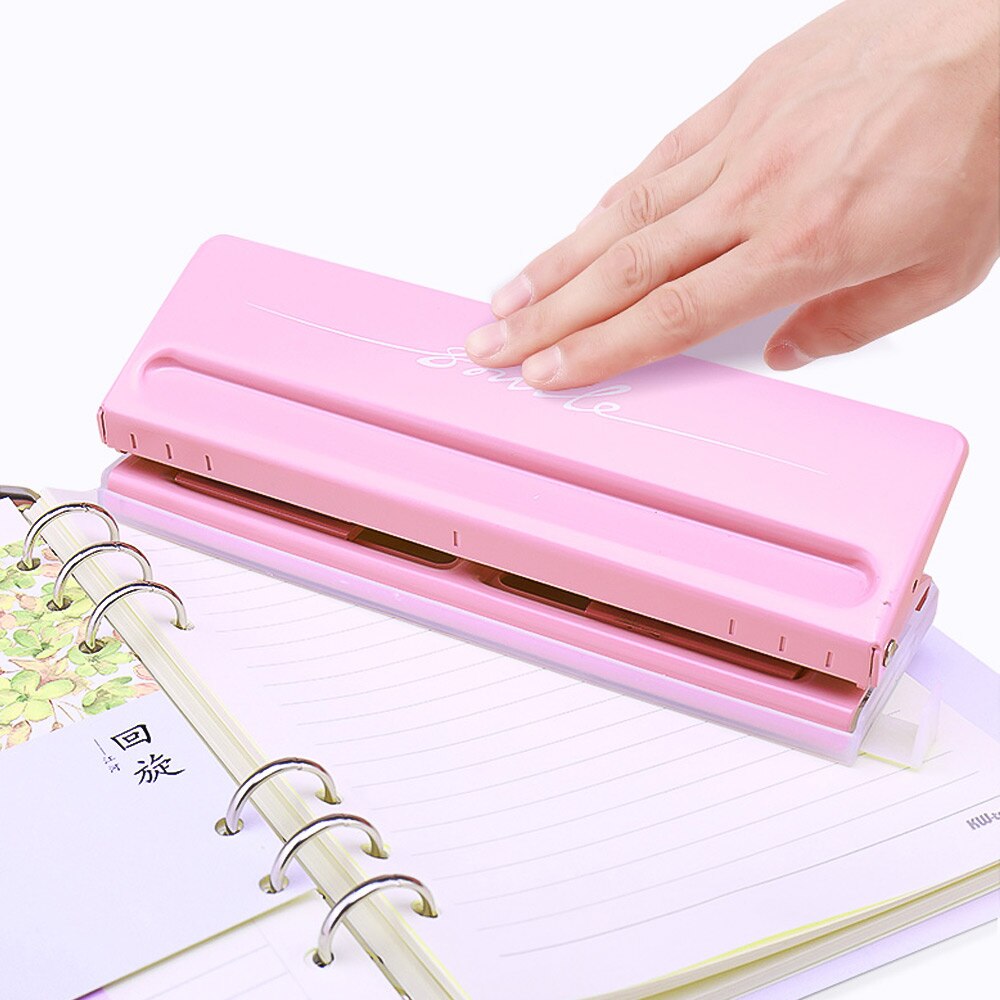 Adjustable 6-Hole Desktop Punch Puncher for A4 A5 A6 B7 Dairy Planner Organizer Six Ring Binder with 6 Sheet Capacity