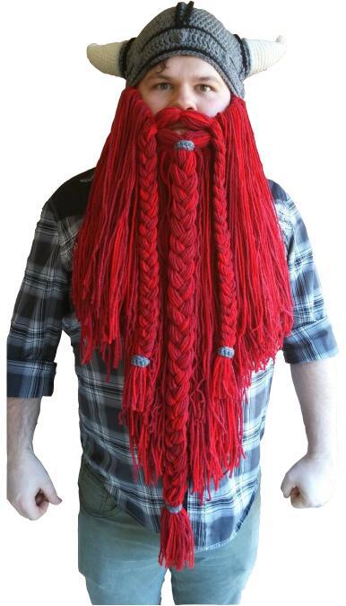 Menn vinter varm håndvev ullhatter skjegg halloween karneval fest morsomt hodeplagg skrekk viking horn cosplay kostyme strikket hatt: 1