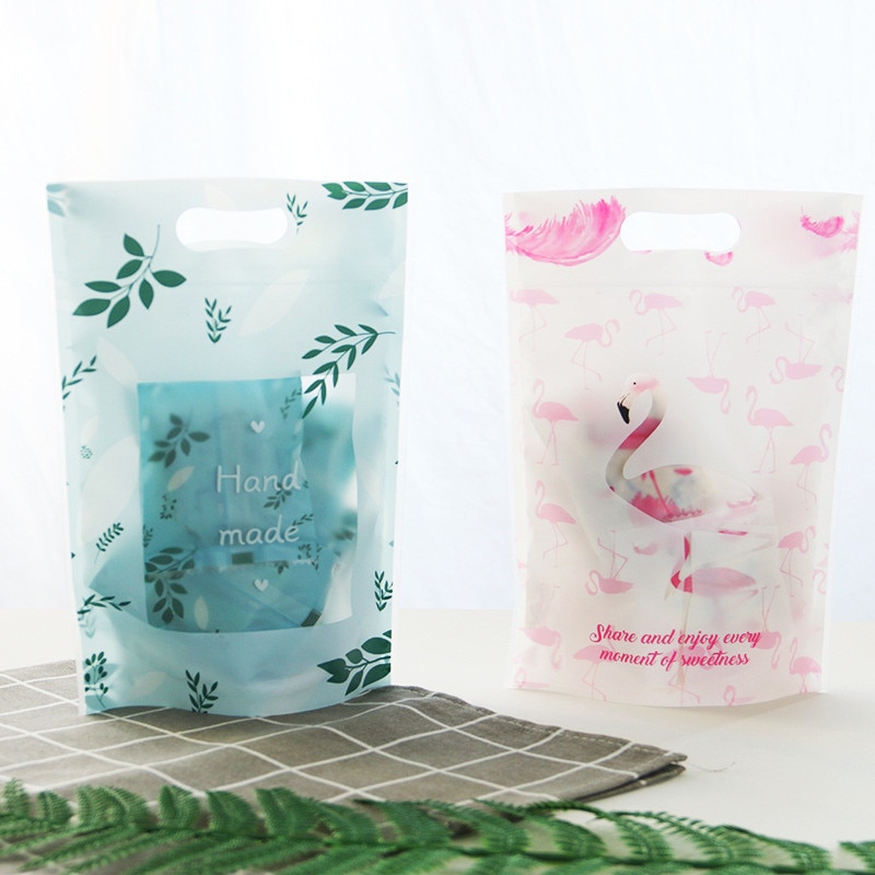 5 Stks/set Flamingo Patroon Cookie Snoep Zakken Plastic Ziplock Verpakking Bag Xmax Wedding Party Bag Party Accessoires