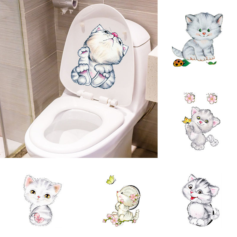 Cute Cat Stickers Deco Toilette Stickers With Cats Toilet Poster Toilet Bowl Lid WC Accessories Toilet Seat Bathroom Decoration