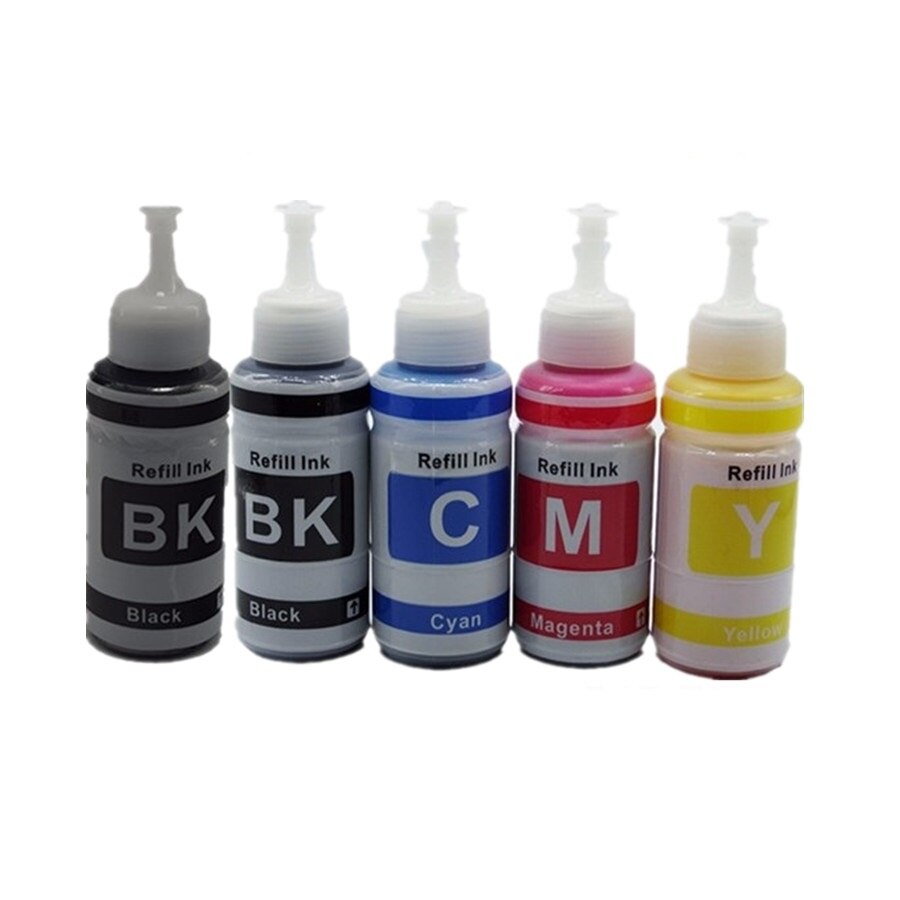 Kit de botella de recarga de tinta para impresora Epson L100 L110 L200 L210 L300 L355 L120 L130 L1300 L220 L310 L365 L455 L550 L565: 1 Set 1BK 5 x 70ml