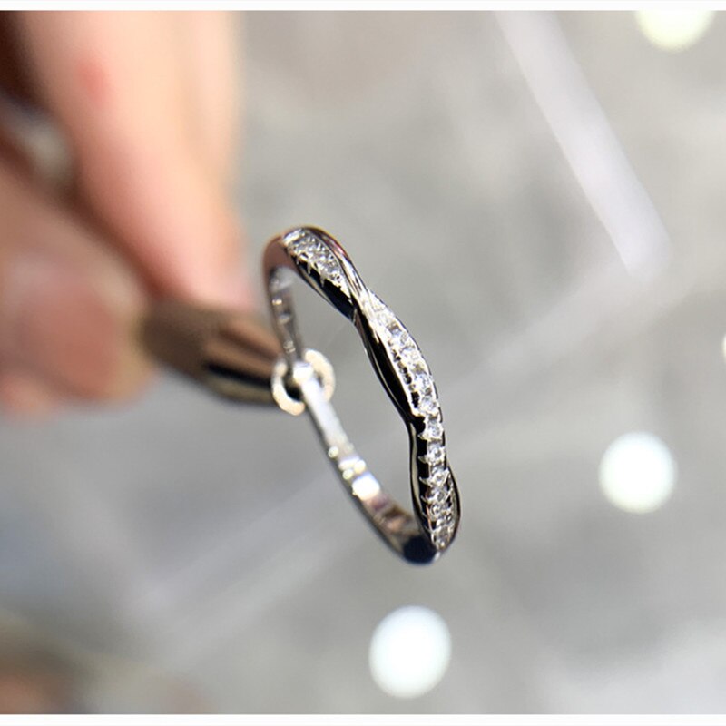 CC Simple Rings For Women Solid 925 Sterling Inlay Twisted 2.6mm Cubic Zirconia Bridal Wedding Jewelry CC1613