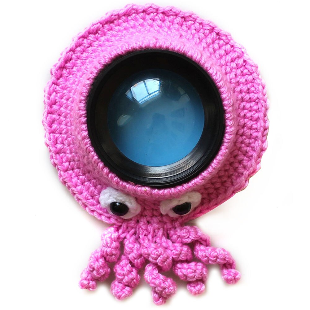 Dyr kameraer kameratilbehør til barn / barn / kæledyr fotografering strikket løve blæksprutte teaser legetøj linse udgør foto rekvisitter: Rød
